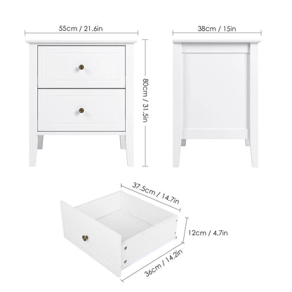 Bedside Table Night Chest of Drawers Bedside Table Bedside Cabinet with 2 Drawers White from Wood Bedside Box Bedroom 50X40X55.5Cm