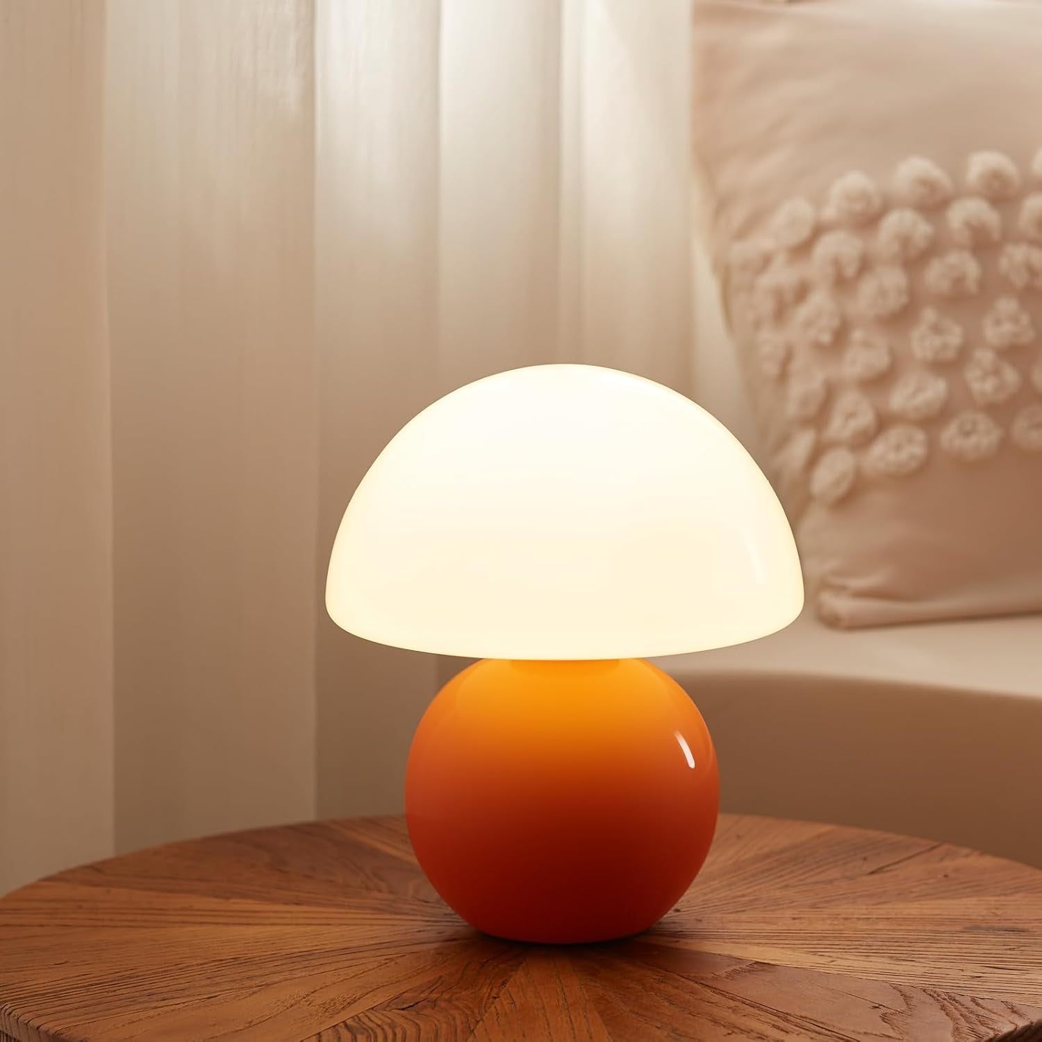 Mushroom Bedside Table Lamp, LED Dimmable Table Lamp, Decorative Living Room, Bedroom Table Lamps, Mushroom Bedside Table Lamp, Ceramic Base Glass, Small Night Lamp (Orange)
