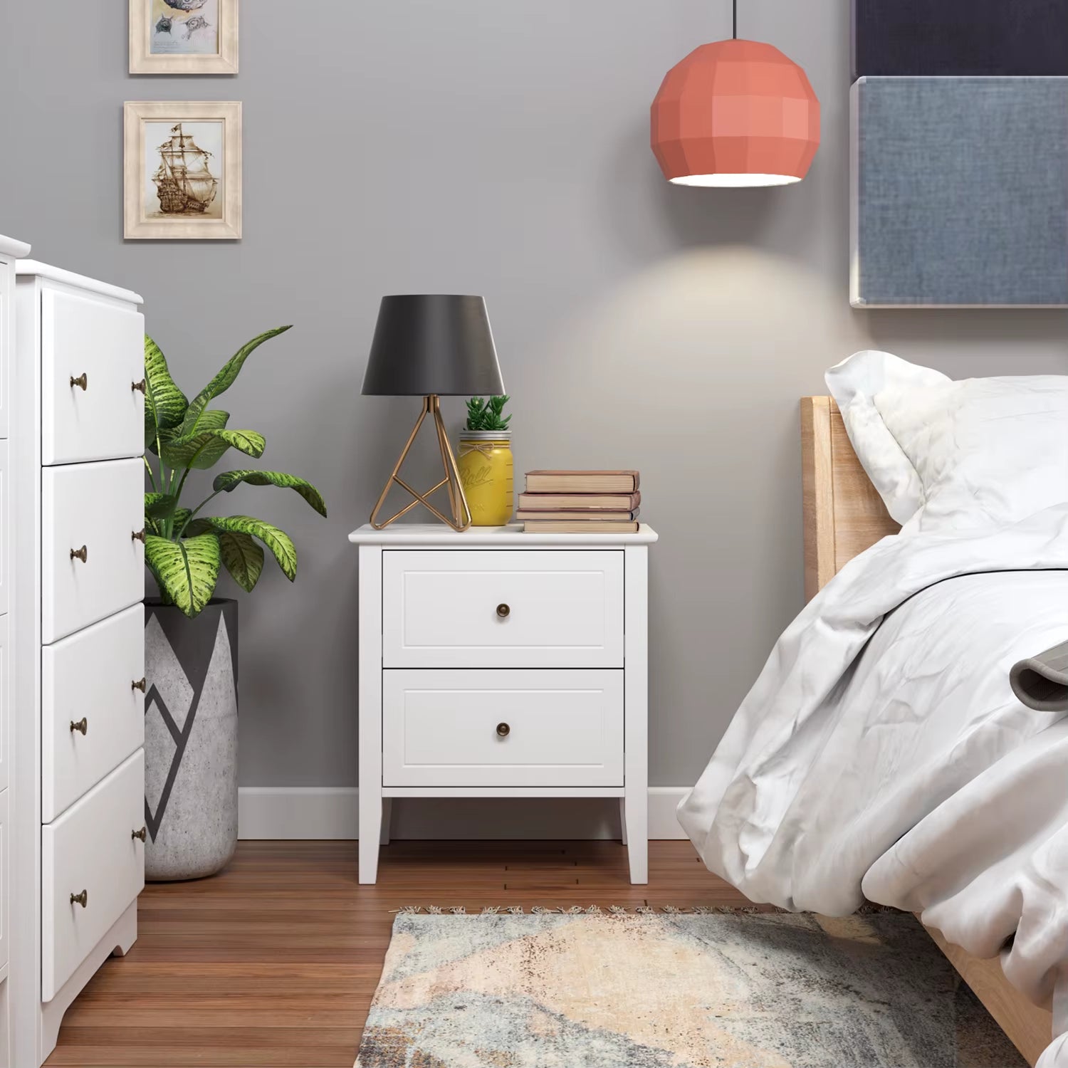 Bedside Table Night Chest of Drawers Bedside Table Bedside Cabinet with 2 Drawers White from Wood Bedside Box Bedroom 50X40X55.5Cm