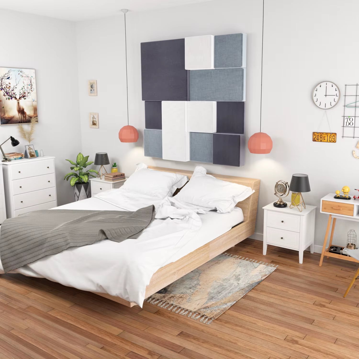 Bedside Table Night Chest of Drawers Bedside Table Bedside Cabinet with 2 Drawers White from Wood Bedside Box Bedroom 50X40X55.5Cm